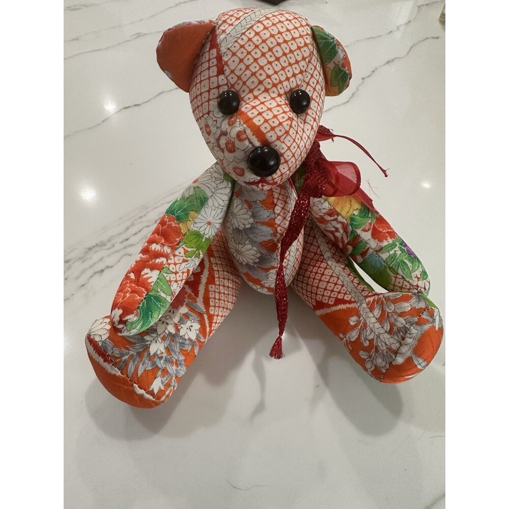 🧸Kimono Fabric Teddy Bear Souvenir Plush Japan Tokyo Swivel Arms And Legs